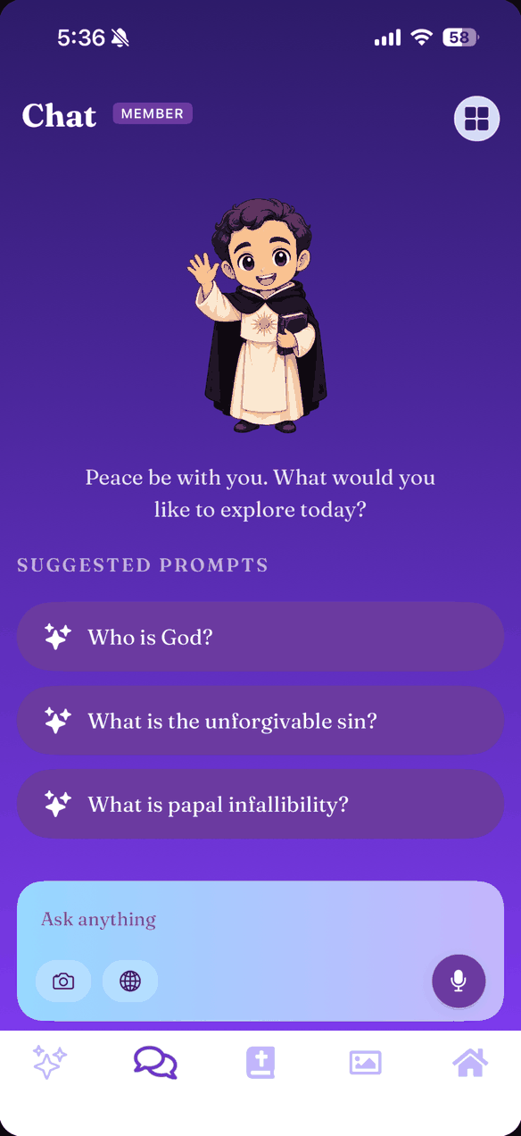 Catholic AI chat screen